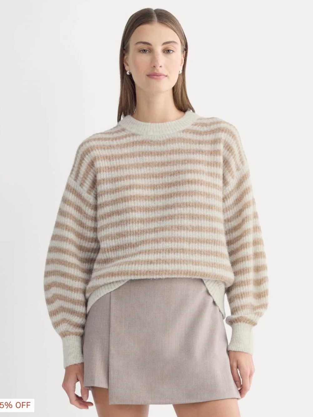 NWT Everlane Cocoon Crewneck Alpaca Striped Sweater Cream Tan Size S